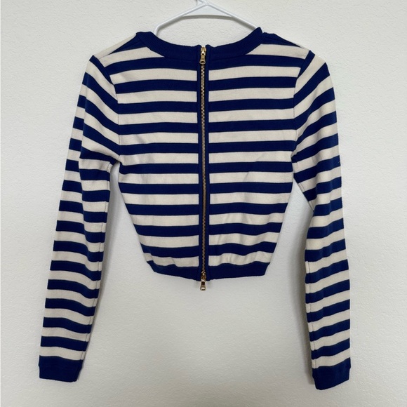 Milly Cropped Striped Sweater, Blue and White, size M - Picture 3 of 7